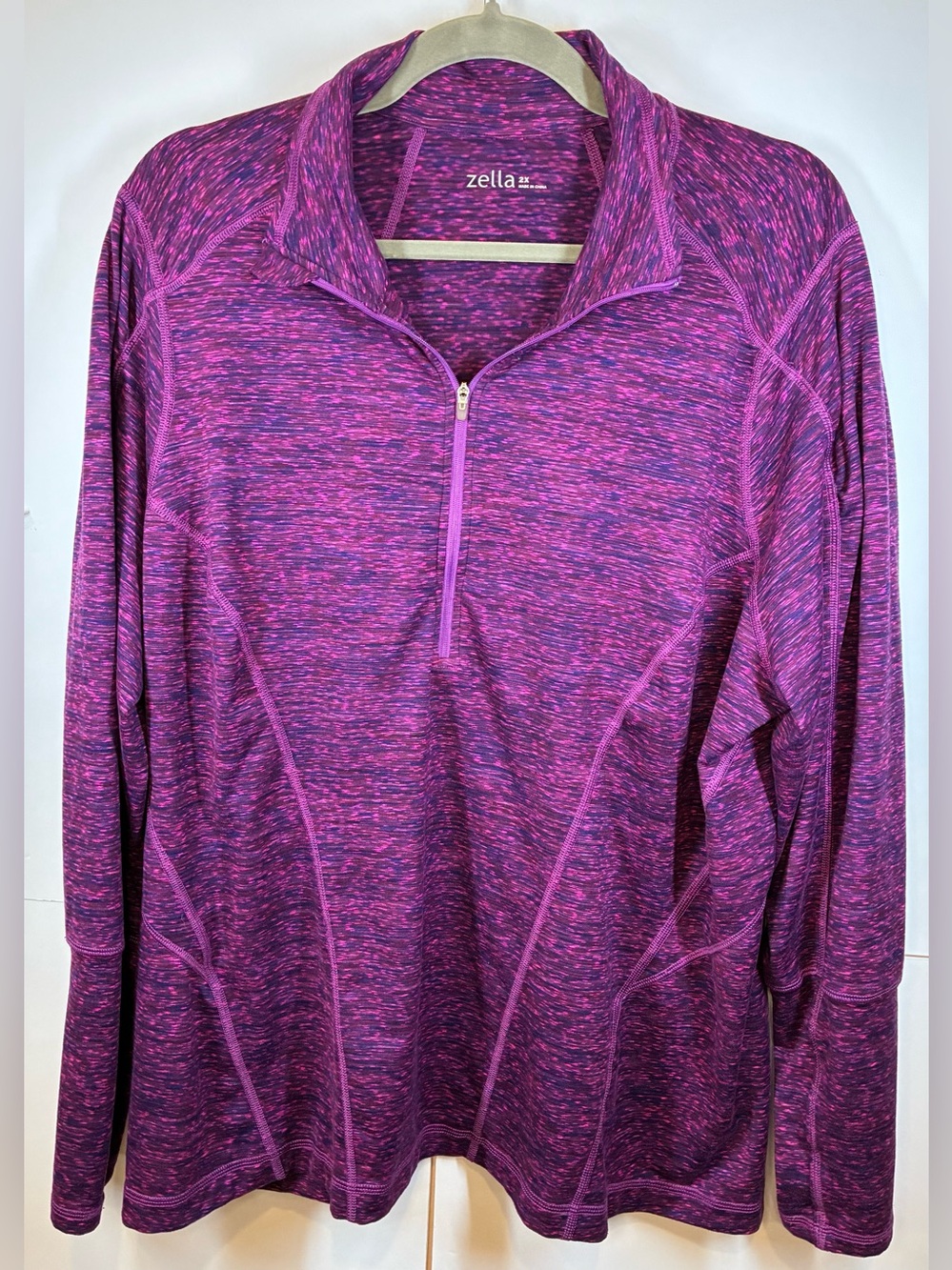Zella Women's 2X Purple Space Dye 1/4 Zip Performance Pullover Active Top